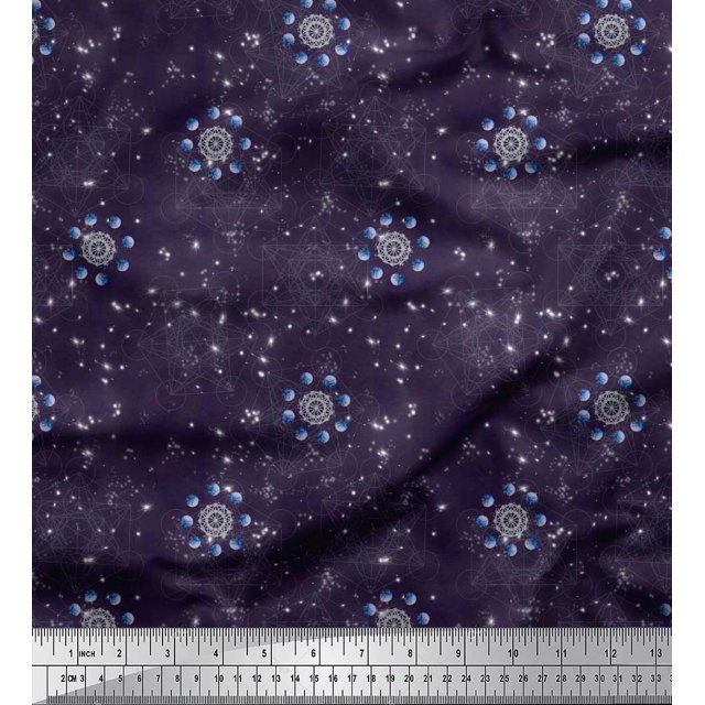 Soimoi Silk Fabric Scared Geometry & Planets Galaxy Print Fabric by the Yard 42 Inch Wide