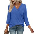 thumbnail image 2 of Plebaso Chemises à Manches 3/4 pour Femmes, Col en V, Tuniques Décontractées, Hauts Unis, Blouses Amples pour Dames, 2 of 6