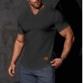 thumbnail image 1 of asjyhkr Mens Workout Compression T Shirts Ribbed V Neck Short Sleeve Tops Summer 2025 Gym Athletic Running Tees, 1 of 9