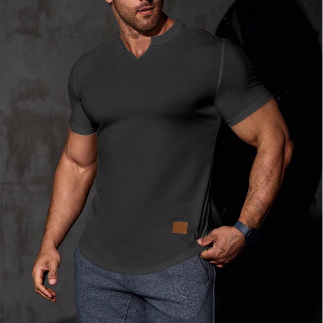 asjyhkr Mens Workout Compression T Shirts Ribbed V Neck Short Sleeve Tops Summer 2025 Gym Athletic Running Tees