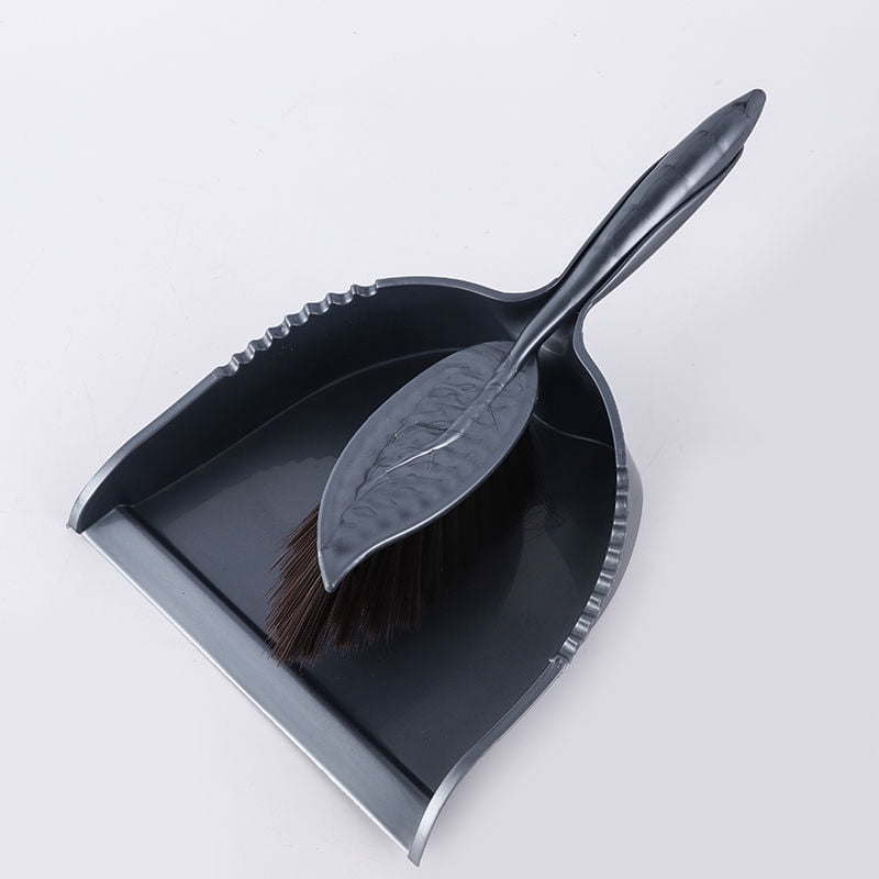 Jinsinto Dustpan and Brush Set-Handheld Angled Dust Pan and Hand Broom Set, Wood Mini Broom Dust Pans Set Heavy Duty Metal Small Dustpan and Brush Set Home for black