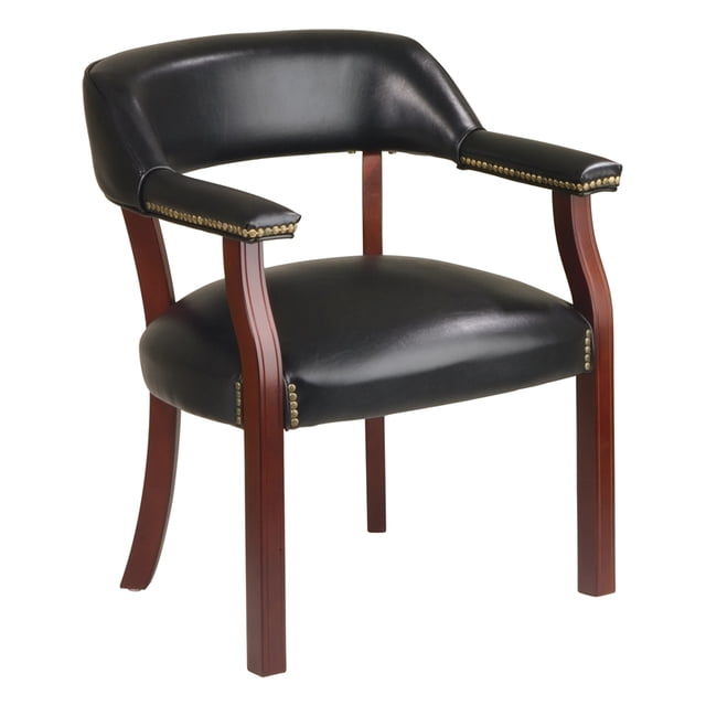 Fauteuil d'Appoint Traditionnel en Vinyle Noir et Pieds en Acajou