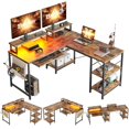 thumbnail image 1 of Bestier 95.2 inch L Shaped Gaming Desk with Monitor Stand & Keyboard Tray for Home Office in Rustic, 1 of 8