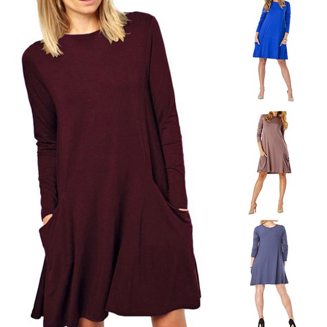 Ruiboury Robe Chandail Vintage Décontractée en Coton à Manches Longues, Printemps, Noir 4TG