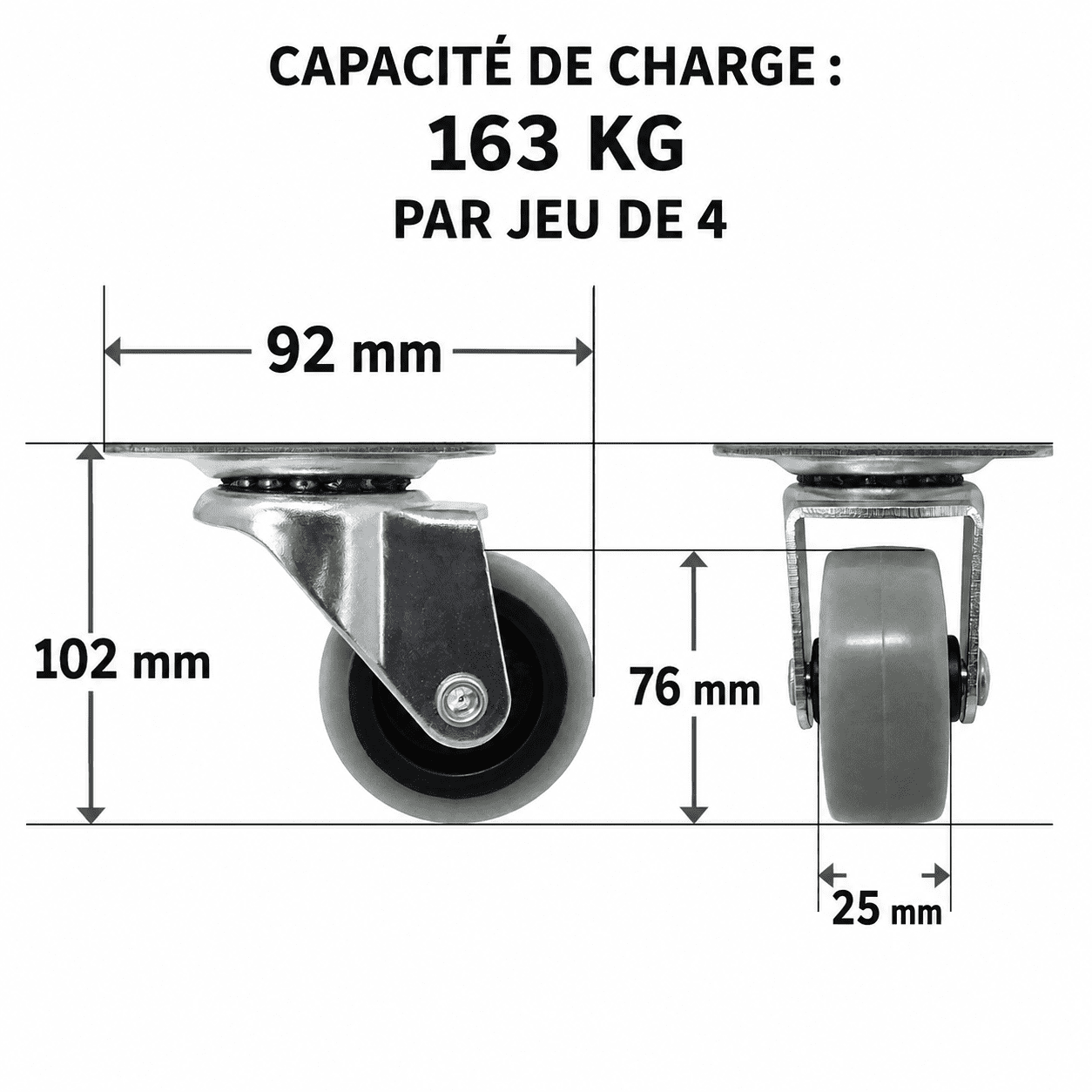 Super Sliders 3 inch Swivel Plate Caster 90 lb Load Capacity Thermoplastic Rubber Non Marking 1 Pk