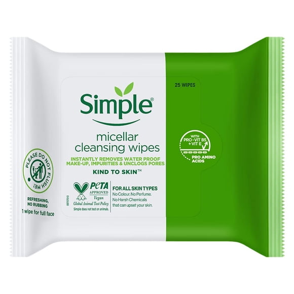 Simple Micellar Cleansing Facial Wipes 25 Wipes