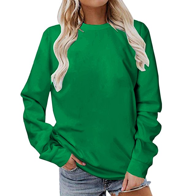 Dagegui Hauts Grande Taille pour Femmes Manches Longues Col Rond T-Shirt Couleur Unie Quotidien Tunique Chandail Vert Armée TTTTG