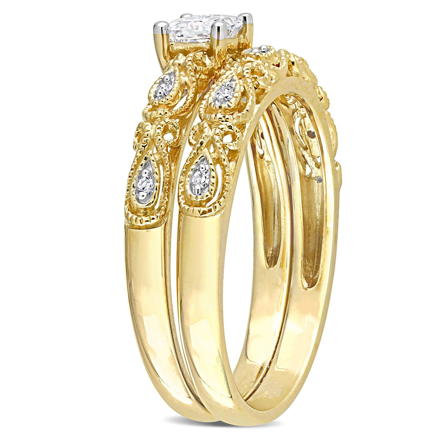 Miabella Bague de mariage 2 pièces a center de coupe princesse en or jaune 10K avec diamant 1/3 Carat P.T.