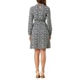 thumbnail image 3 of INSPIRE CHIC Robe Fleurie pour Femme Col Montant Manches Longues Taille à Nouer Longueur Genou Robe Bohème m Bleu Marine, 3 of 8
