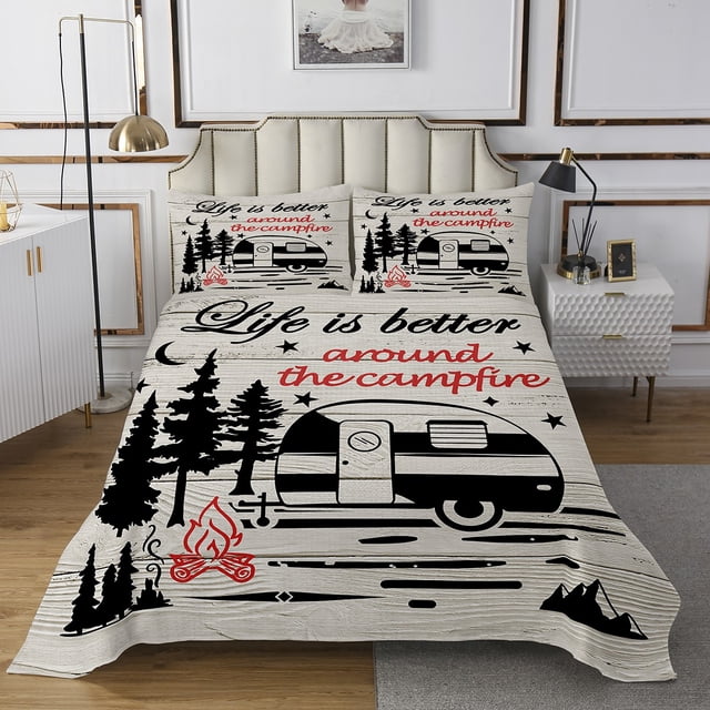Erosebridal RV Car Coverlet Set King, Vibrant Sunflower Bedding Set, Happy Camping Decor,
