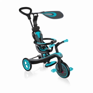 Globber 4-in-1 Explorateur de trike (Teal) – 1 Unité, Transforme du Tricycle assisté avec poignée de poussée au vélo d'équilibre pour tout-petit
