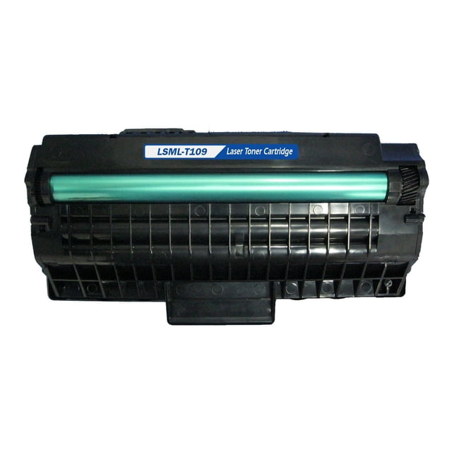 L-ink Compatible Samsung MLT-D109S Black Toner Cartridge shown front-facing with a black plastic body and light green drum roller, labeled LSML-T109 Laser Toner Cartridge, designed for laser printers and delivering clear, crisp print quality in printer toner supplies.