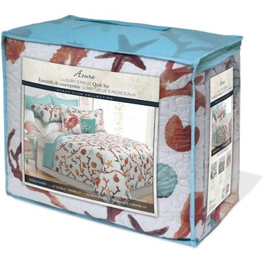 Safdie & Co. Ensemble de couette en microfibre de 5 pièces, bleu azur aqua, reine