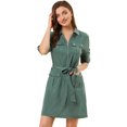 thumbnail image 1 of INSPIRE CHIC Robe-Chemise à Manches Roulées à Multiples Poches avec Ceinture pour Femme, 1 of 6