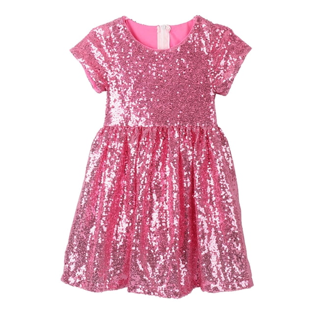 GDREDA Robe d'Été Imprimée Robe Fille Robe Bébé Tout-Petits Robe à Paillettes Enfants Robe de Fête Demoiselle d'Honneur Robe de Mariée Rose,3a