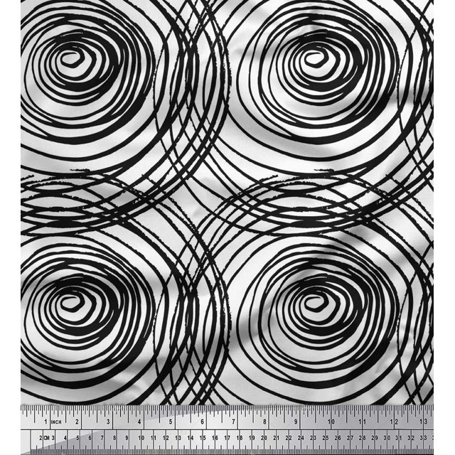 Soimoi White Poly Georgette Fabric Spiral & Geometric Print Sewing Fabric Yard 52 Inch Wide