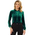 thumbnail image 1 of INSPIRE CHIC Chemise en Velours pour Femme à Col Pointu avec Poche Vert Foncé L, 1 of 5