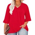 thumbnail image 2 of Timegard Plus Size Tops for Women V-Neck Ruched Ruffle 3/4 Sleeve Comfy Tee Shirts Casual Loose Tops, 2 of 5