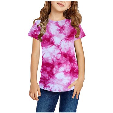 Yutk 5T Girls Clothes on Clearance Shirts for Kids Short Sleeve Graphic T-Shirt Round Neck Crop Top for 3-14 Years Girls and Boy T-Shirt Tee Hot Pink