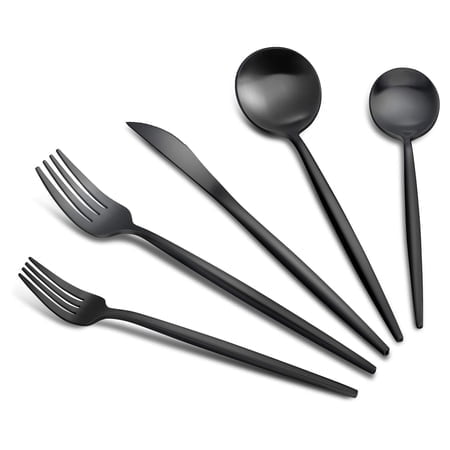 Matte Black Silverware Set, 20-Piece Satin Finish Flatware Set Service for 4, Knives/Forks/Spoons Included, Premium Stainless Steel Kitchen Cutlery Set For Home and Restaurant, Dishwasher Safe