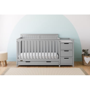 Lit de bébé convertible 5 en 1 avec tiroir et table à langer Hadley de Graco, Gris Galet