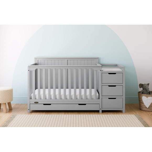 Lit de bébé convertible 5 en 1 avec tiroir et table à langer Hadley de Graco, Gris Galet