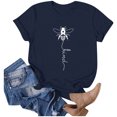 thumbnail image 4 of JIRNDf Hauts d'Été pour Femmes T-Shirts Tendance Imprimé Floral Col Rond Manches Courtes Décontracté Confortable Élégant Mignon Graphique T-Shirts pour Femmes Marine L, 4 of 5