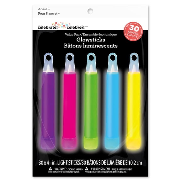 Way To Celebrate! 30 pieces, 4in. Glow Sticks, Multi-Color