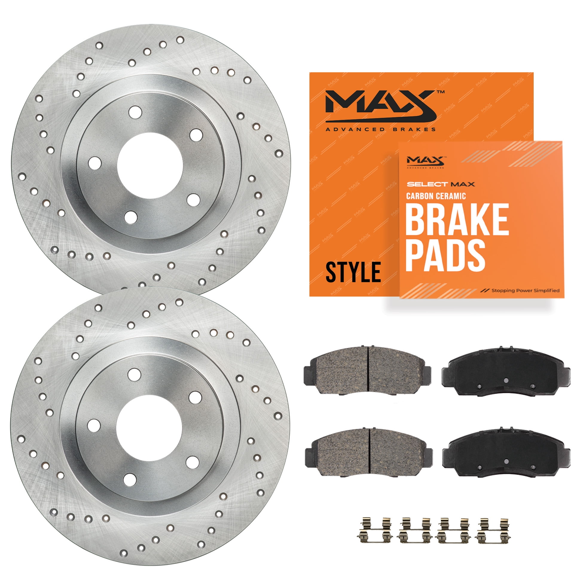 MAX Advanced Brakes - Front Brake Kit For 2016-2023 Mazda CX-5 (Naturally Aspirated Engine)| Carbon Ceramic Brake Pad and Rotor Kit| Cross-Drilled Brake Rotors
