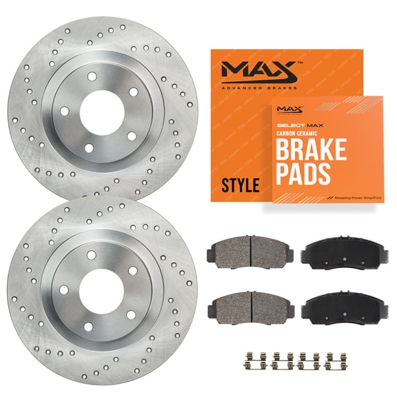 MAX Advanced Brakes - Front Brake Kit For 2017-2020 Lincoln Continental| Carbon Ceramic Brake Pad and Rotor Kit| Cross-Drilled Brake Rotors