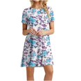 thumbnail image 1 of Birdeem Womens Casual Color-Blocking Printed Short-Sleeved Round-Neck Dress, 1 of 12