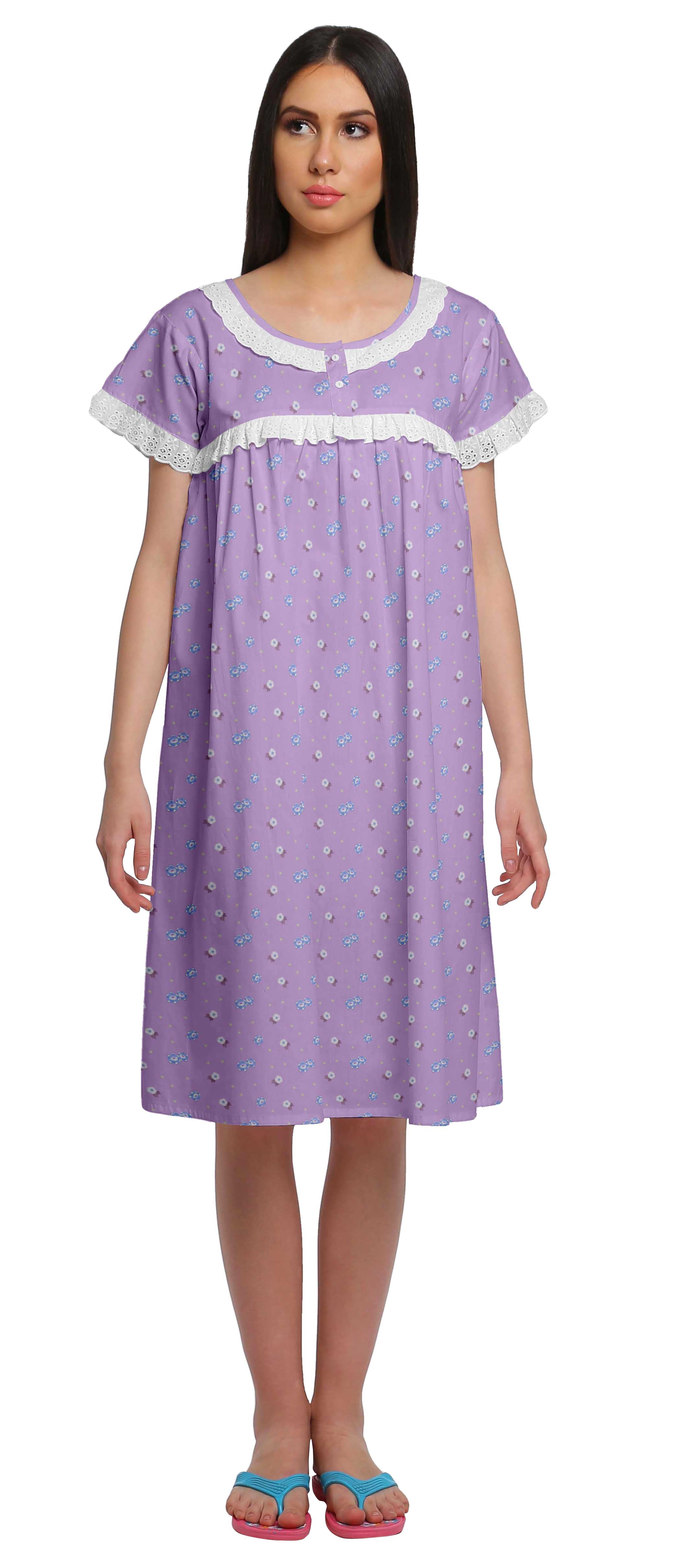Moomaya Chemise de Nuit à Manches Courtes pour Femmes Imprimée avec Patte de Boutonnage