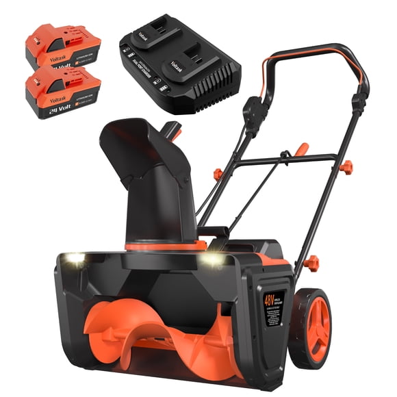 VOLTASK Souffleuse à Neige Sans Fil 48V de 20 Pouces, Moteur Sans Balais 1600W avec Roues, Lumières LED, 2 x Batteries 24V 4.0Ah et Chargeur Double