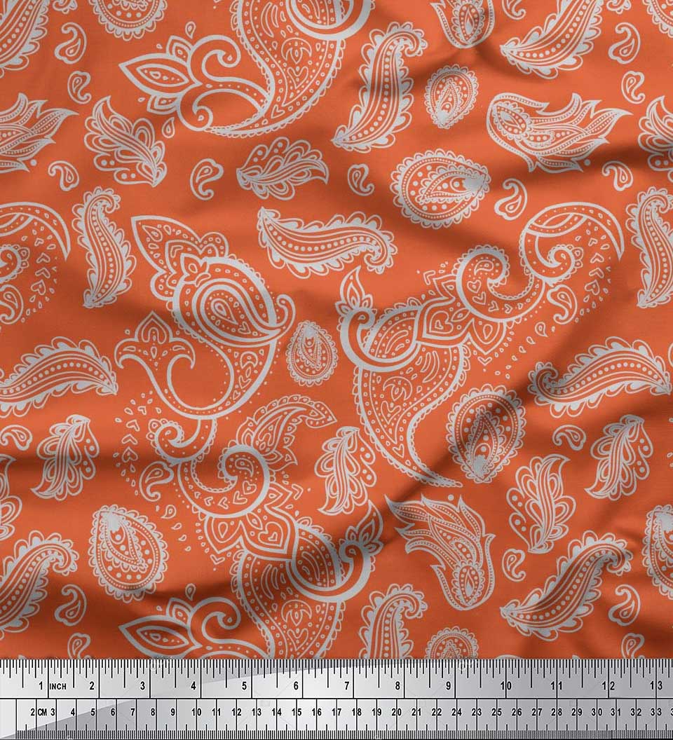 Soimoi Modal Satin Fabric Paisley Block Printed Fabric 1 Yard 42 Inch Wide