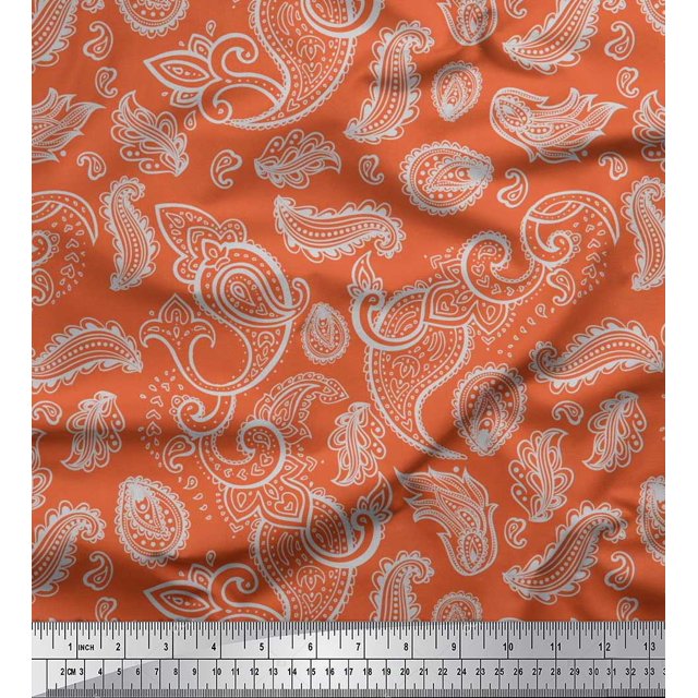 Soimoi Cotton Cambric Fabric Paisley Block Printed Fabric 1 Yard 56 Inch Wide