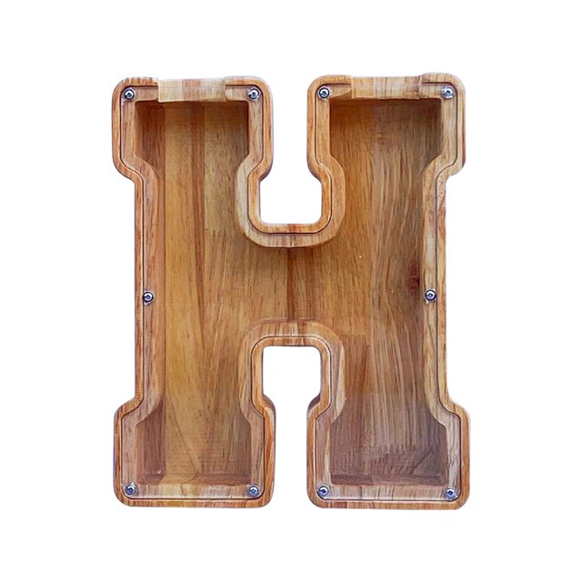 Wooden English Letter Savings Can with Transparent Glass Front for Coin Storage
