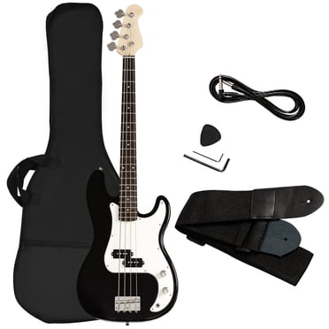 Gymax Guitare Basse Électrique Pleine Grandeur 4 Cordes avec Sac Sangle Guitare Pic Cordon d'Ampli Noir