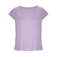 thumbnail image 3 of Penkiiy Blouse en Lin à Manches Courtes Col Rond Été Décontractée Coupe Ample L Violet, 3 of 5