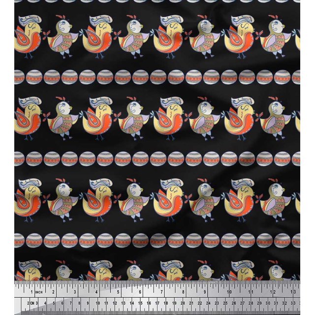 Soimoi Georgette Viscose Fabric Circle & Bird Kids Printed Craft Fabric by The Yard 42 Inch Wide