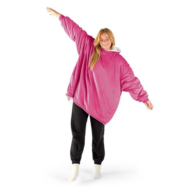Bare Home Plush Sherpa Wearable Blanket - Fluffy & Soft - Lightweight - Adult, Pink