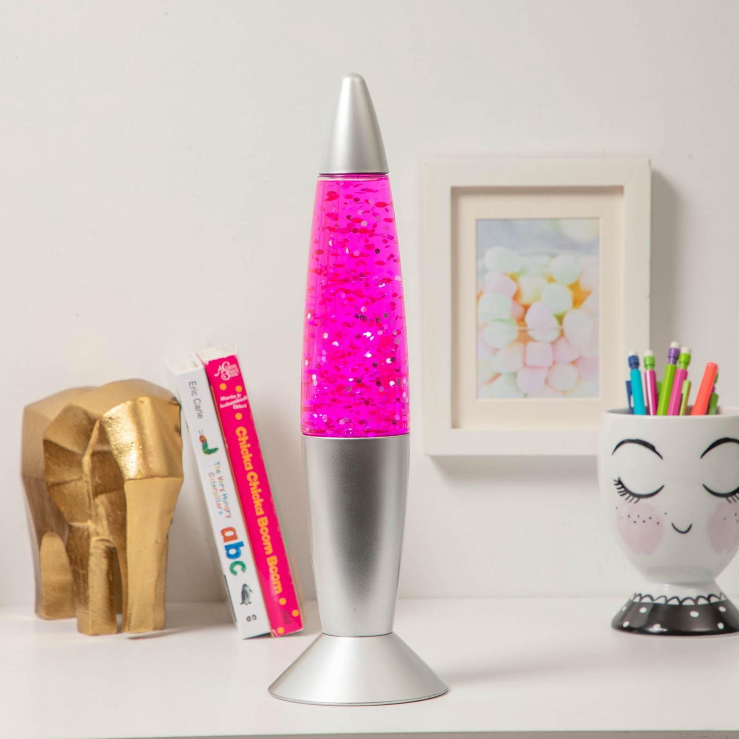 Lampe LED à paillettes Merkury Innovations de 14 pouces, LED roses, fonctionne sur piles, lot de 1
