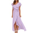 thumbnail image 2 of SMihono Robes d'Été Bohémiennes Femmes Grande Taille Mode Femmes Été Décontracté Col en V Bandage Manches Courtes Robe Imprimée Florale, 2 of 8