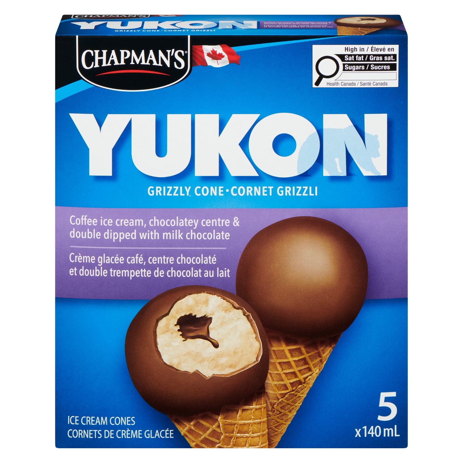Chapman's Yukon Grizzly Coffee Double Dip Cone in a Box, 5 x 140mL