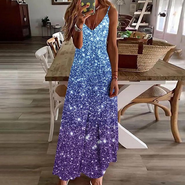 Ovzne Robes pour Femmes 2025 Robe pour Femme Robes d'Été pour Femmes Imprimé Sans Manches Col Rond Robe Décontractée Robes Robe de Printemps Imprimée Liquidation