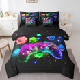 thumbnail image 1 of YST Modern Gamer 7Pcs Comforter Set Queen for Boys,3D Gaming Bedding Set,Gamepad Game Controller Bed In A Bag,Purple Gradient Game Sheet Set Colorful Hexagonal Home Room Decor Bed Set, 1 of 1