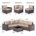 thumbnail image 2 of Kullavik Ensemble de Mobilier de Patio 6 Pcs, Canapé Sectionnel d'Extérieur Toutes Saisons, Ensemble de Conversation de Patio en Rotin Osier Tressé à la Main avec Coussin et Table en Verre (Sable), 2 of 7