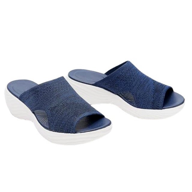 Sandales Correctrices de Sport en Maille à Talon Compensé Tricoté pour Femmes, Chaussures de Plage d'Été Respirantes