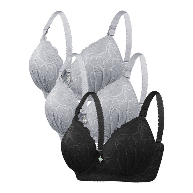 DecSea 3PC Women's Solid Color Steel Ring Oversized Gathering Underwear Daily Bra