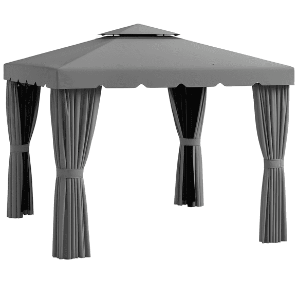 Outsunny 10' x 10' Outdoor Patio Gazebo Shelter Tent w/ Sidewalls, Grey