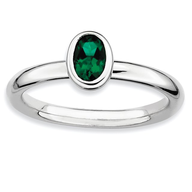 Bague Émeraude Ovale en Argent Sterling Stackable Expressions Taille 8
